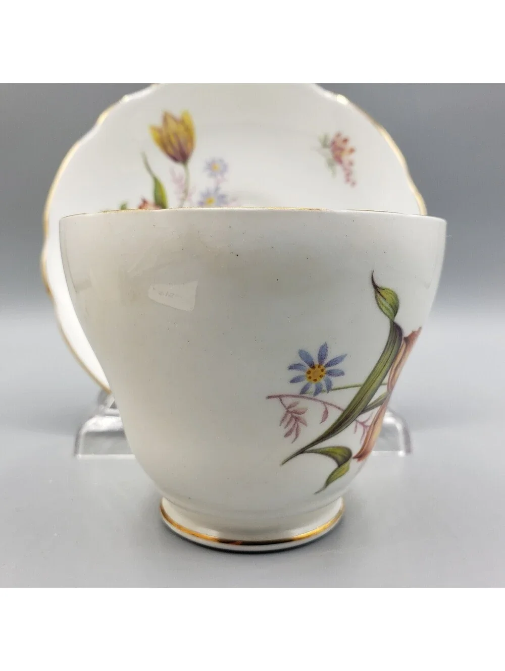 VTG Royal Ascot Teacup & Saucer Orange Purple Flower Bone China England Gold